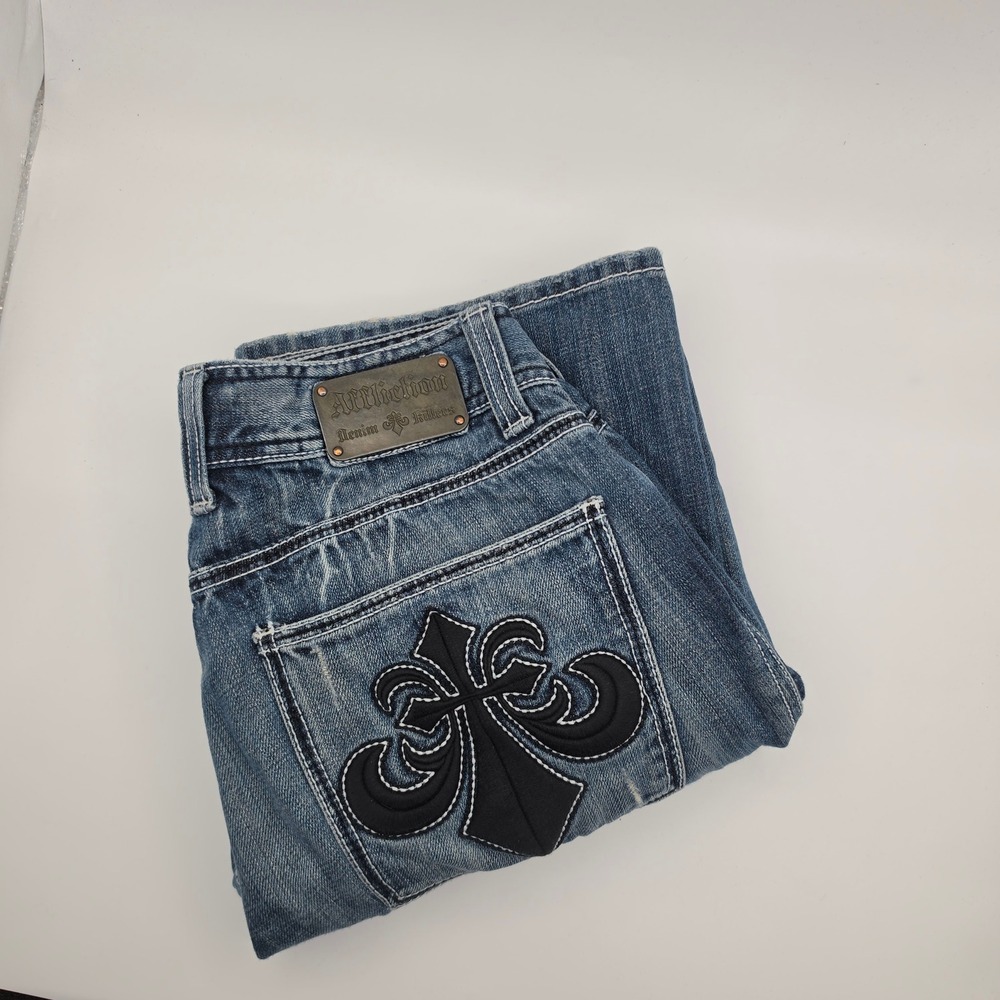 Affliction Jeans Mens 32x32 Blue Casual Embroidered Fleur De Lis Heavy Stitch